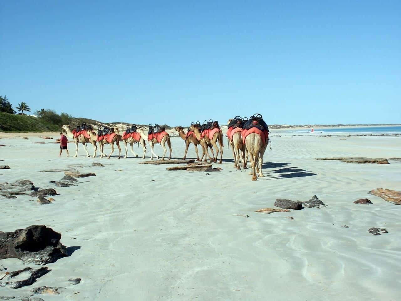 Cable Beach in Broome at low tide with red rocks and white sand